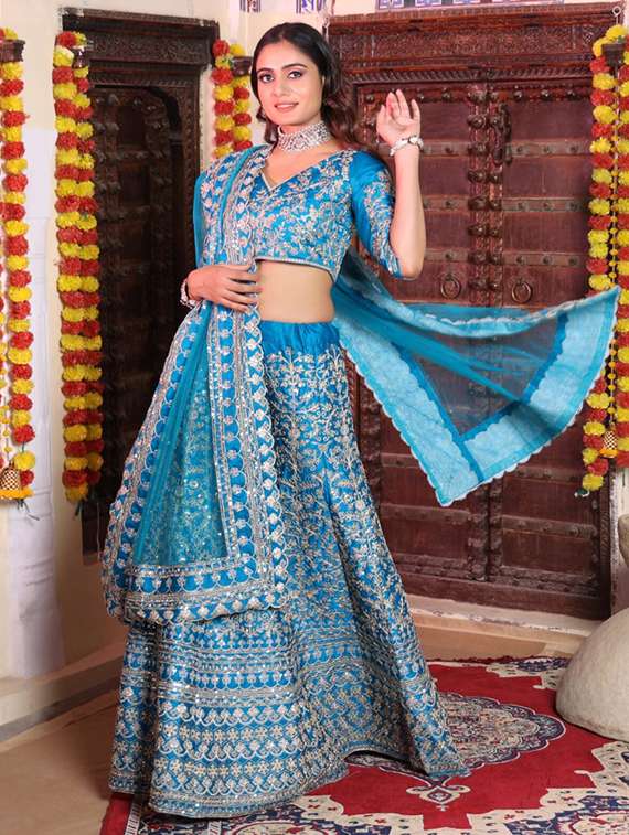 light blue colored flared lehenga - 20214771 - Standard Image - 1
