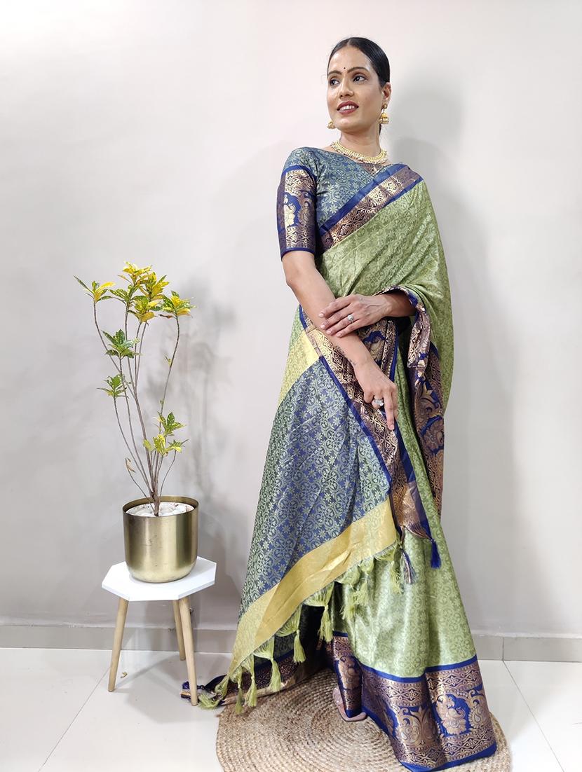 light green art silk dharmavaram saree with blouse - 20215420 -  Standard Image - 1