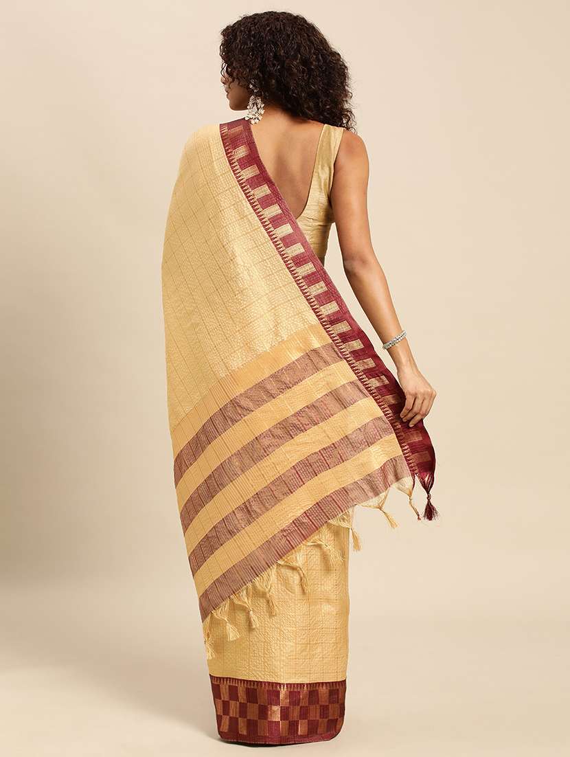 women beige checkered assam silk saree with blouse - 20215486 -  Standard Image - 1