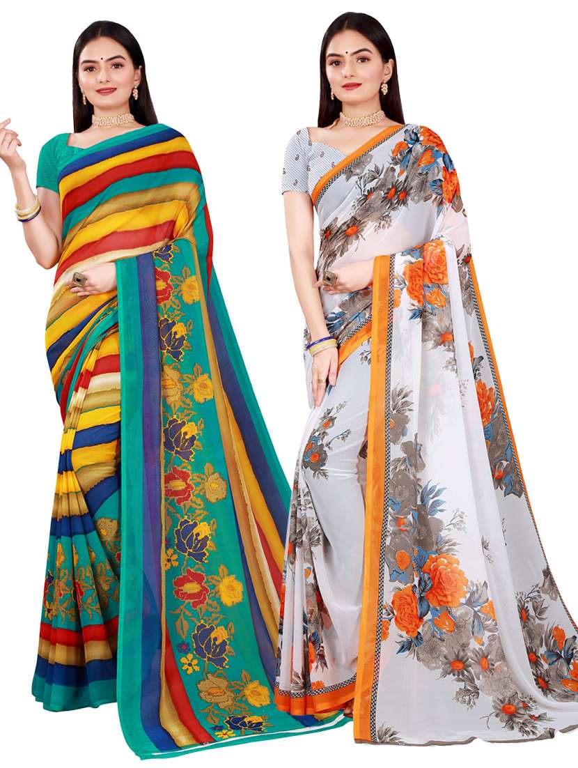 women's printed multi colored saree with blouse