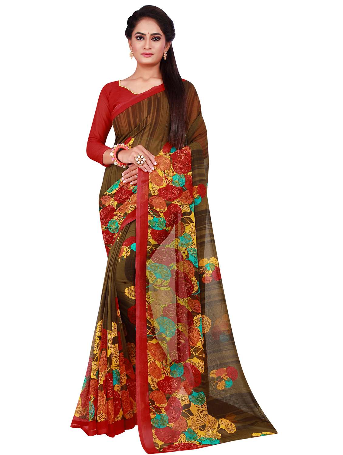 pack of 2 printed georgette saree with blouse - 20217557 -  Standard Image - 1