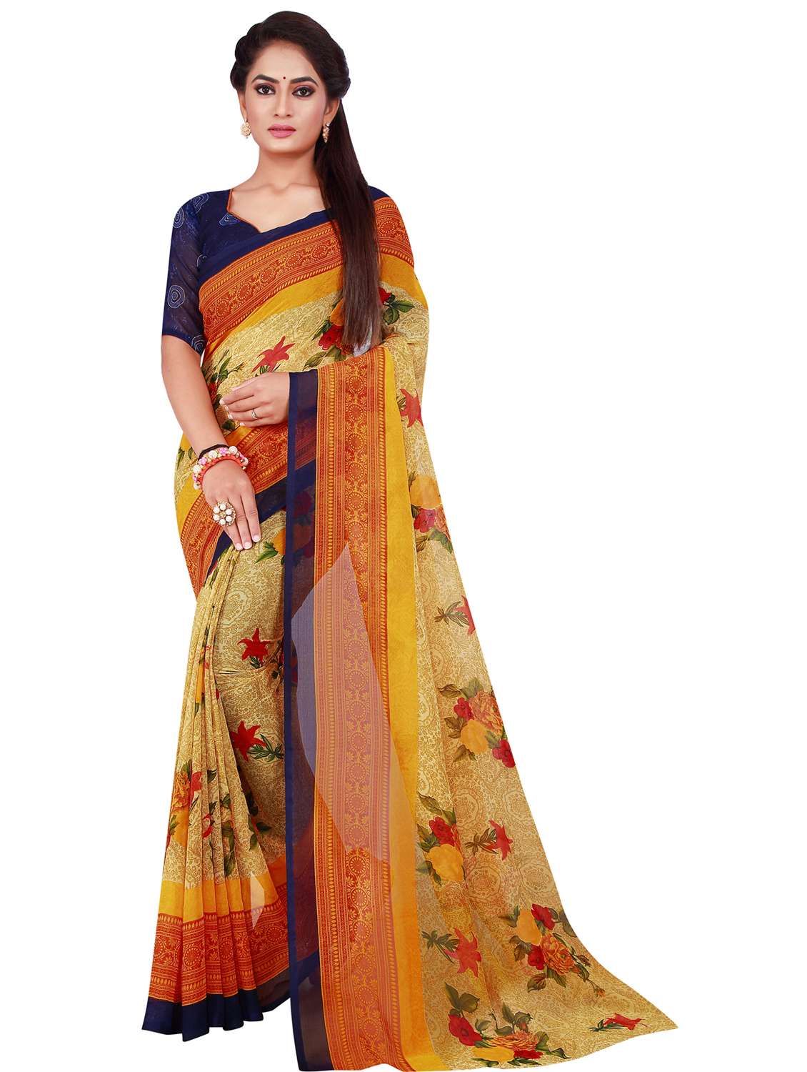 women's printed multi colored saree with blouse - 20217860 -  Standard Image - 1