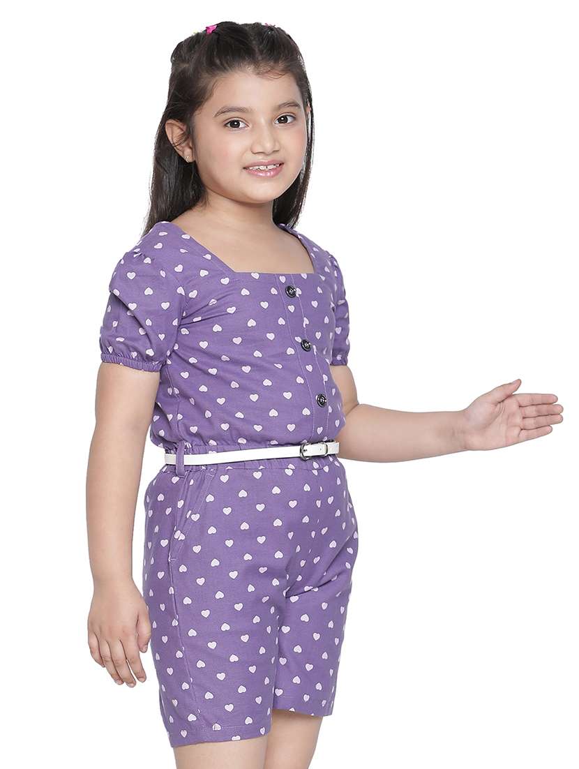 girls purple cotton 3/4th jumpsuit twin - 20221018 - Standard Image - 1