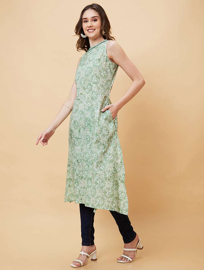 women green cotton a-line kurta - 20221125 -  Standard Image - 1