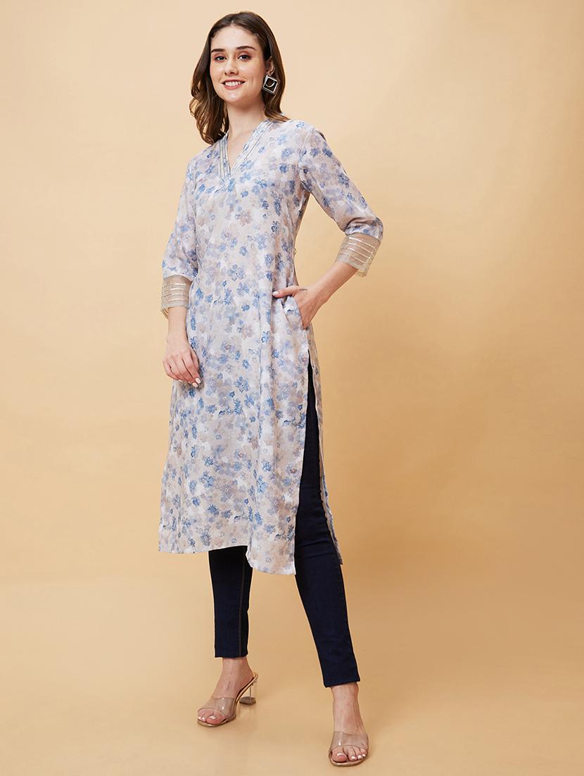 multicolored floral printed straight kurta - 20221131 - Standard Image - 1