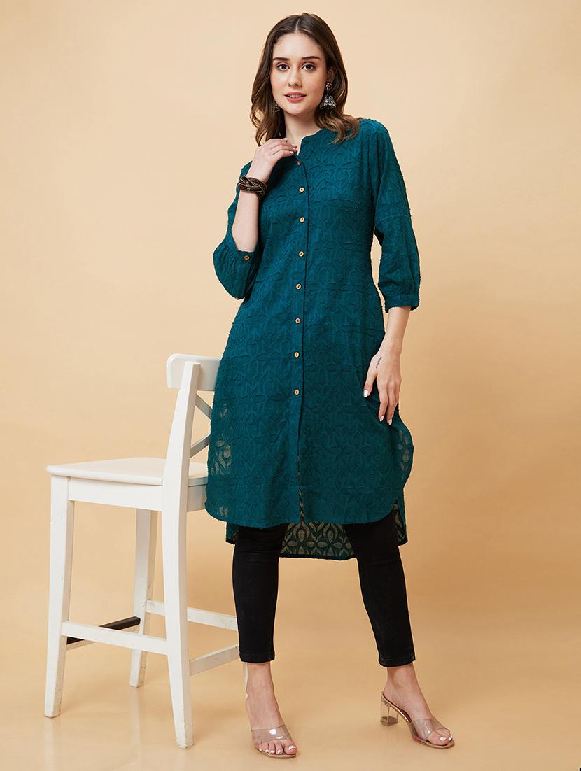 green self-designed straight kurta - 20221137 - Standard Image - 4