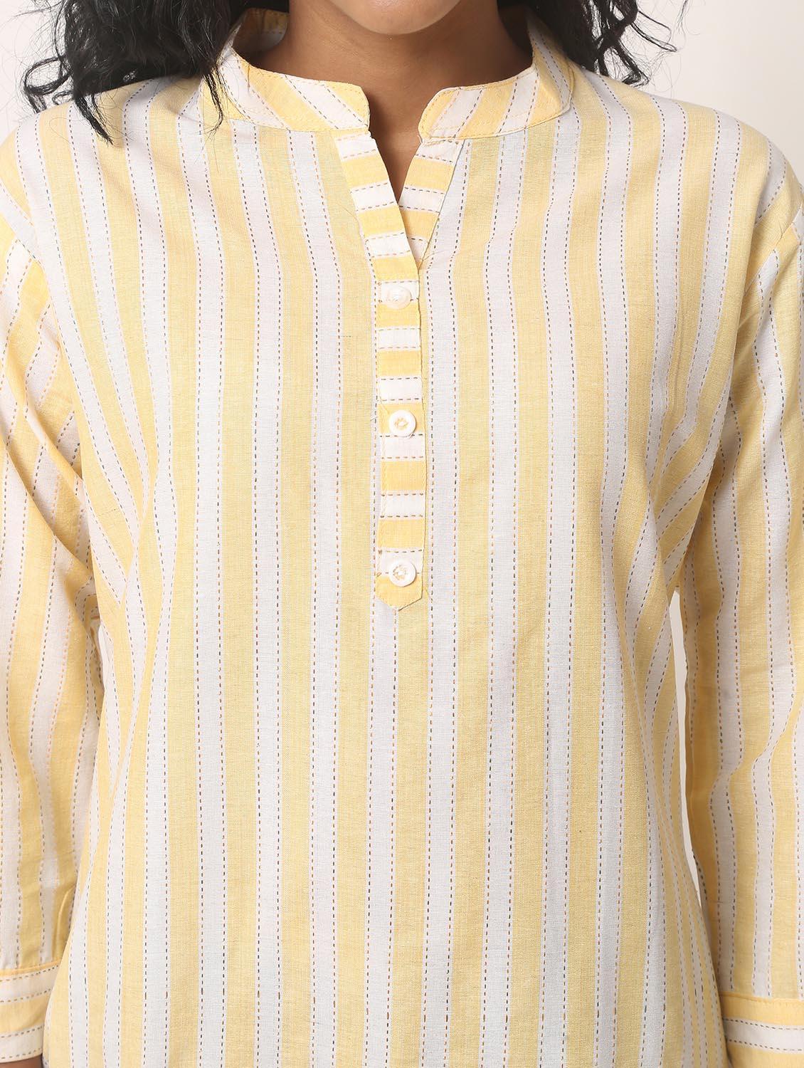 yellow stripes mandarin neck regular tunic - 20221184 - Standard Image - 4