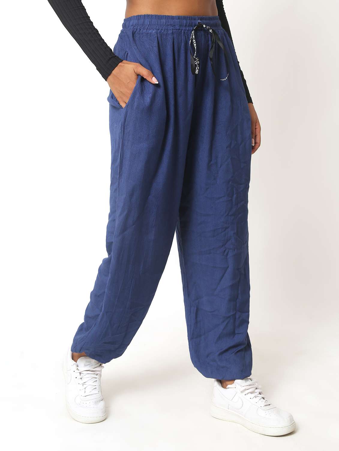 blue solids harem pant trousers - 20221192 -  Standard Image - 1