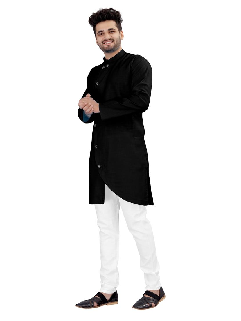 black solid long sleeve kurta - 20221241 - Standard Image - 1