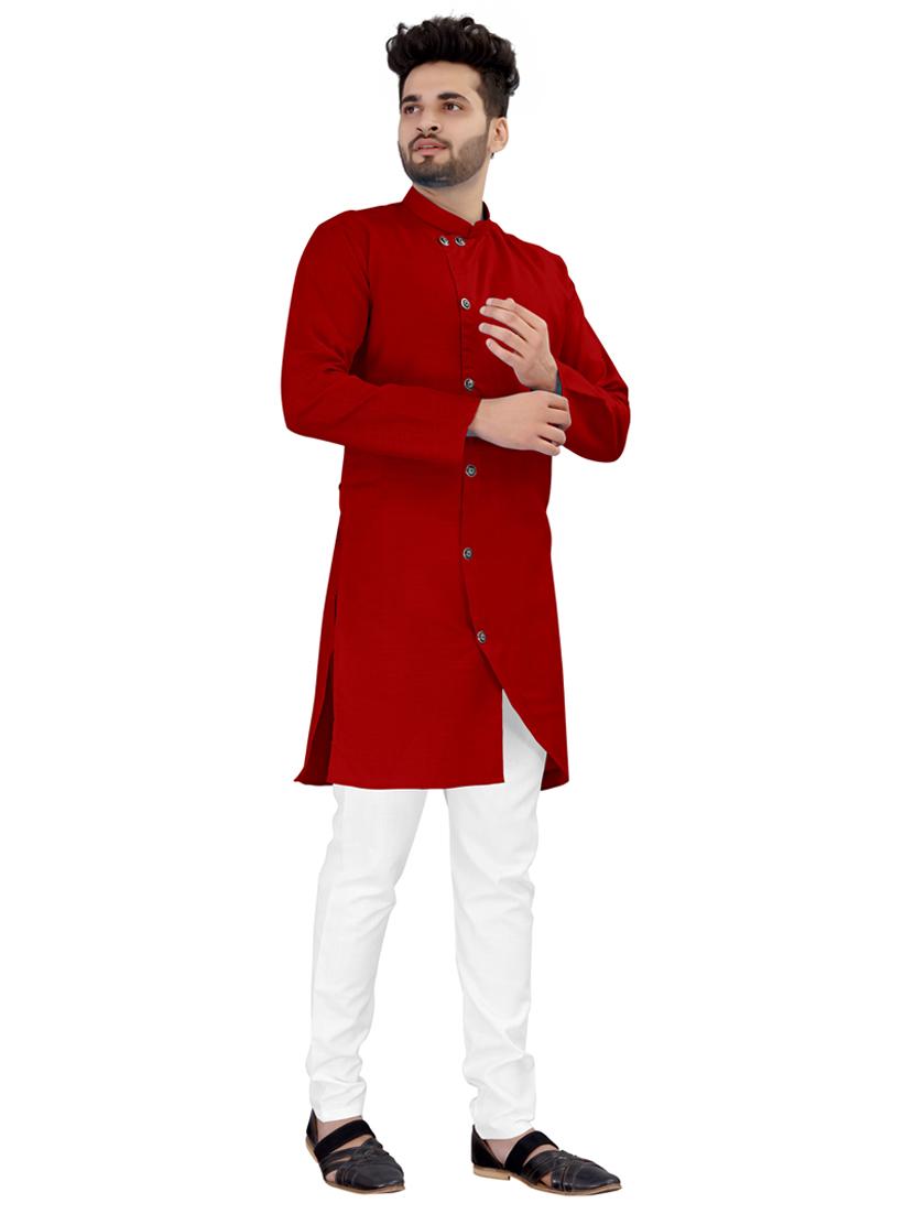 red solid long sleeve kurta - 20221246 - Standard Image - 1