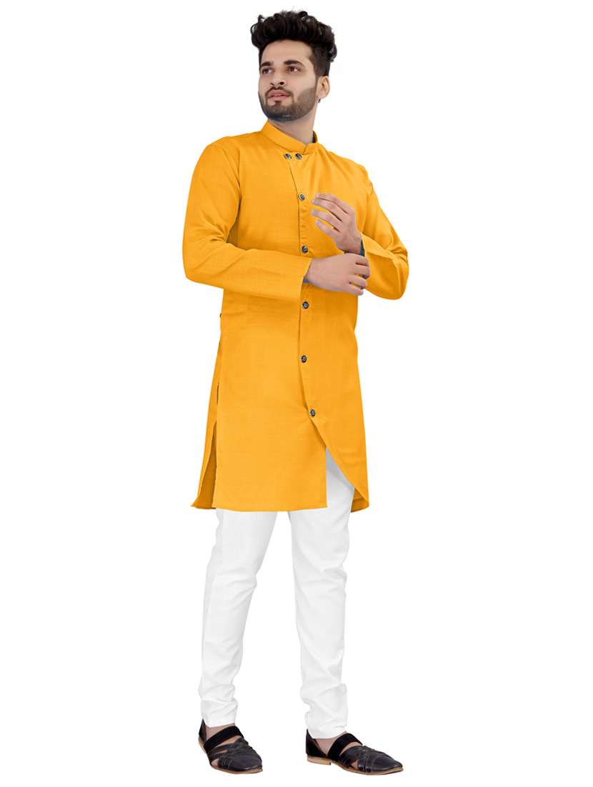 yellow solid long sleeve kurta - 20221248 - Standard Image - 1