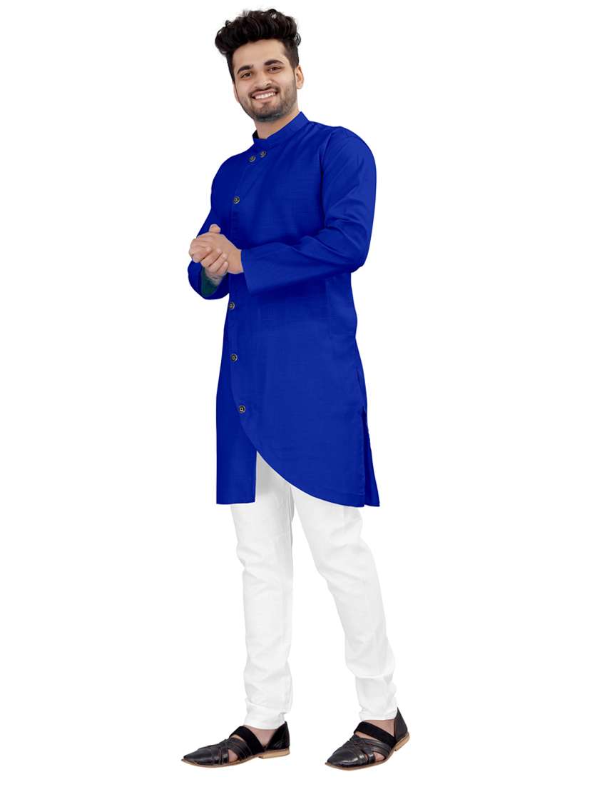 dark blue solid long sleeve kurta - 20221249 -  Standard Image - 1