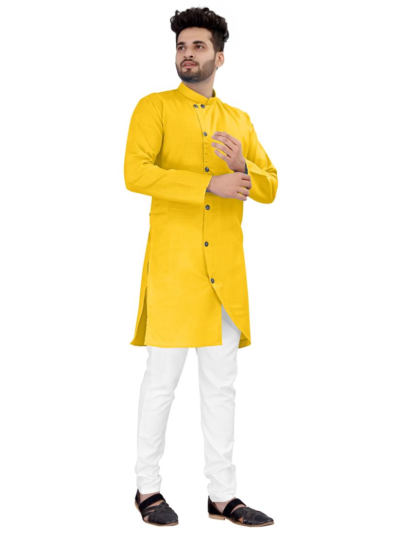 yellow solid long sleeve kurta - 20221252 - Standard Image - 1