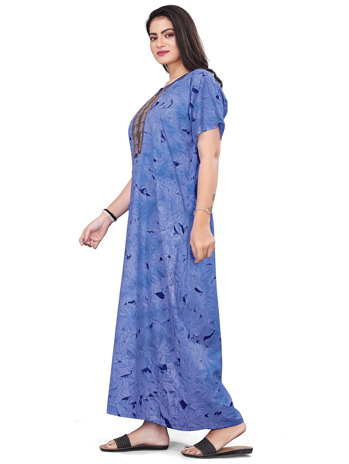 women neck embroidered printed nighty - 20223151 -  Standard Image - 1