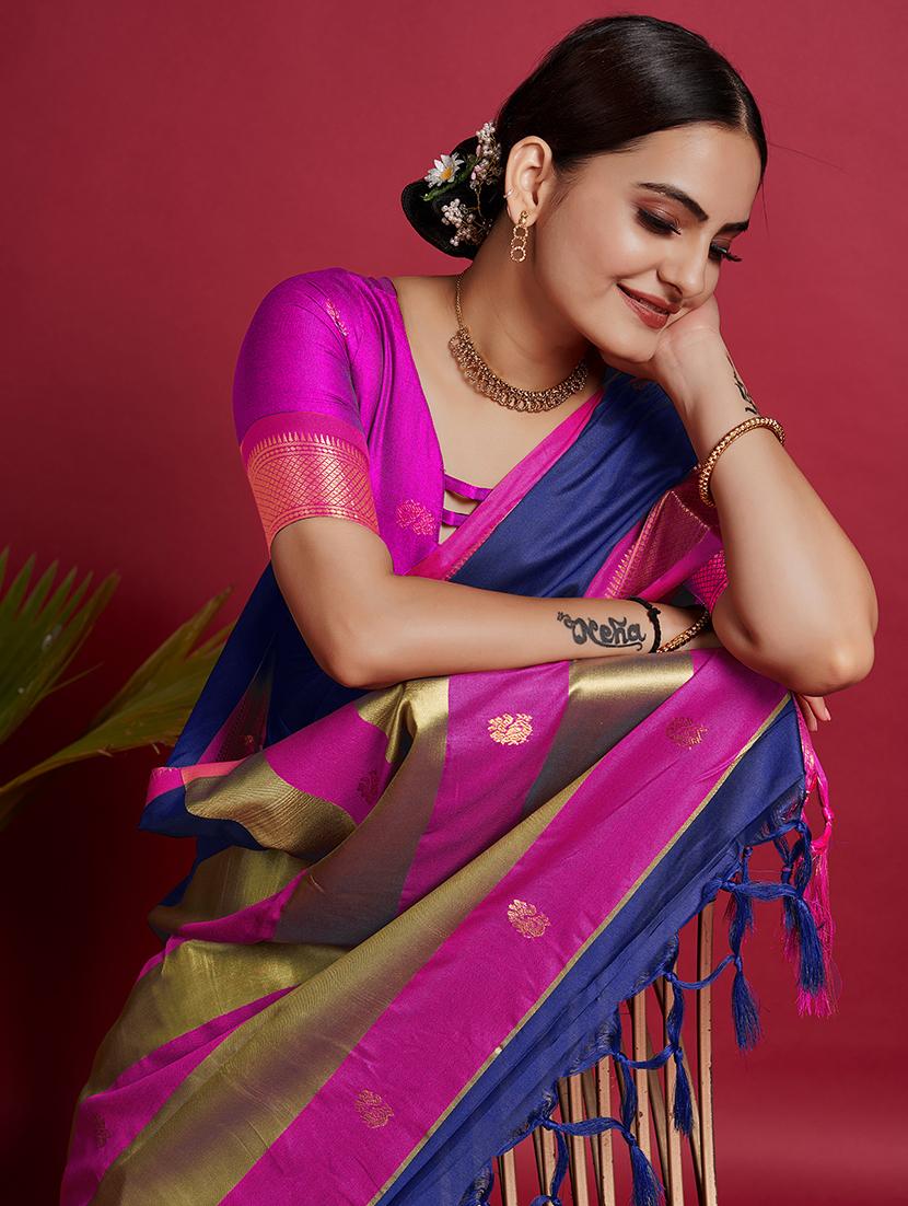 women's self design navy blue colored saree - 20223545 - Standard Image - 1
