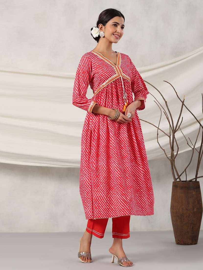 leheriya kurta and palazzo with mirror and gotta work - 20223743 - Standard Image - 1