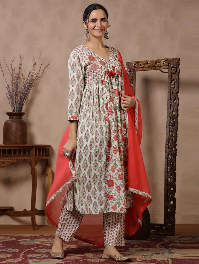 floral printed kurta pant set with dupatta - 20223753 -  Standard Image - 1