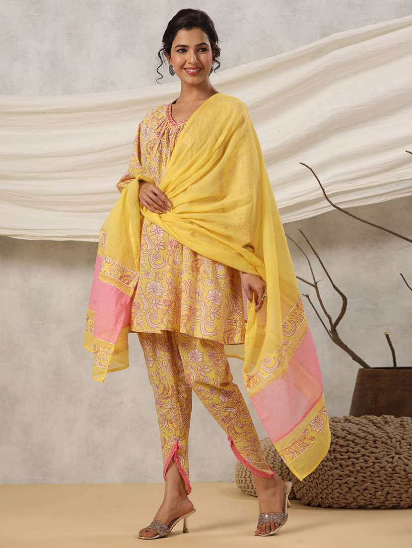 women three quarter sleeve dhoti kurta with dupatta set - 20223754 -  Standard Image - 1