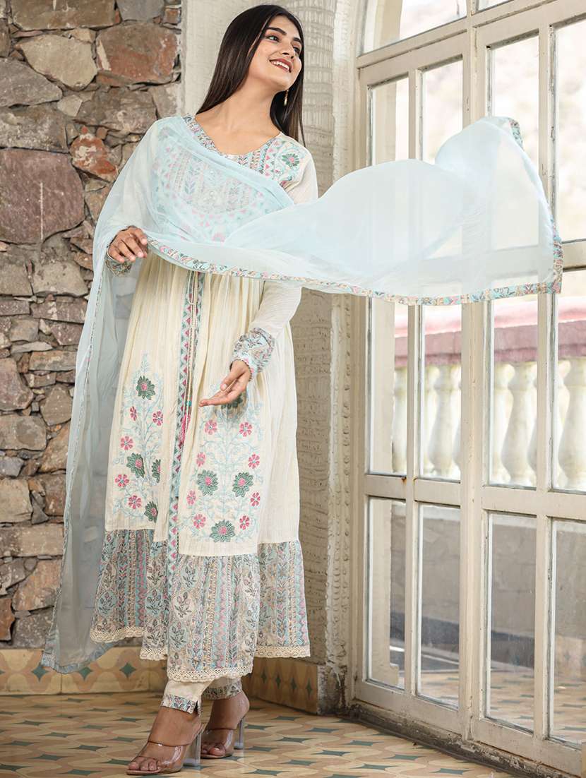 women off white long sleeve kurta pant with dupatta set - 20223823 -  Standard Image - 1