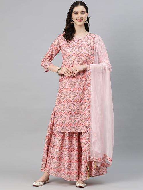 floral printed kurta sharara set with dupatta - 20223863 - Standard Image - 0