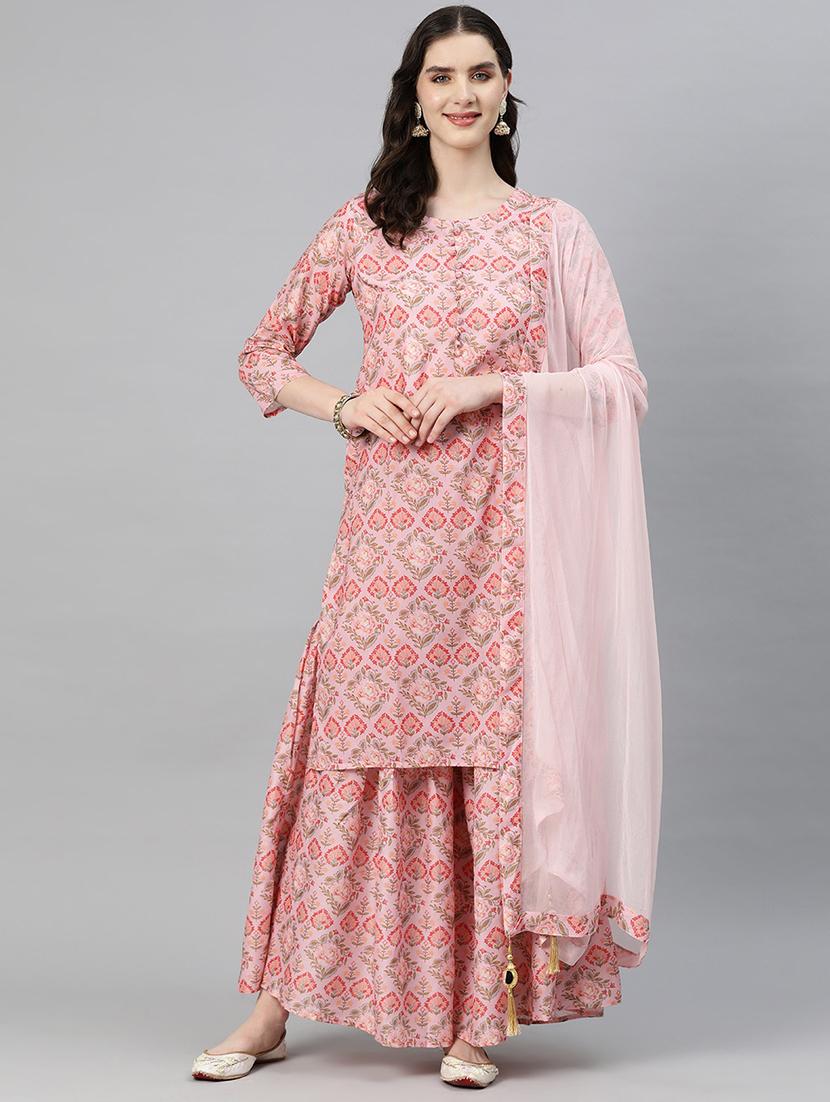 floral printed kurta sharara set with dupatta - 20223863 - Zoom Image - 0