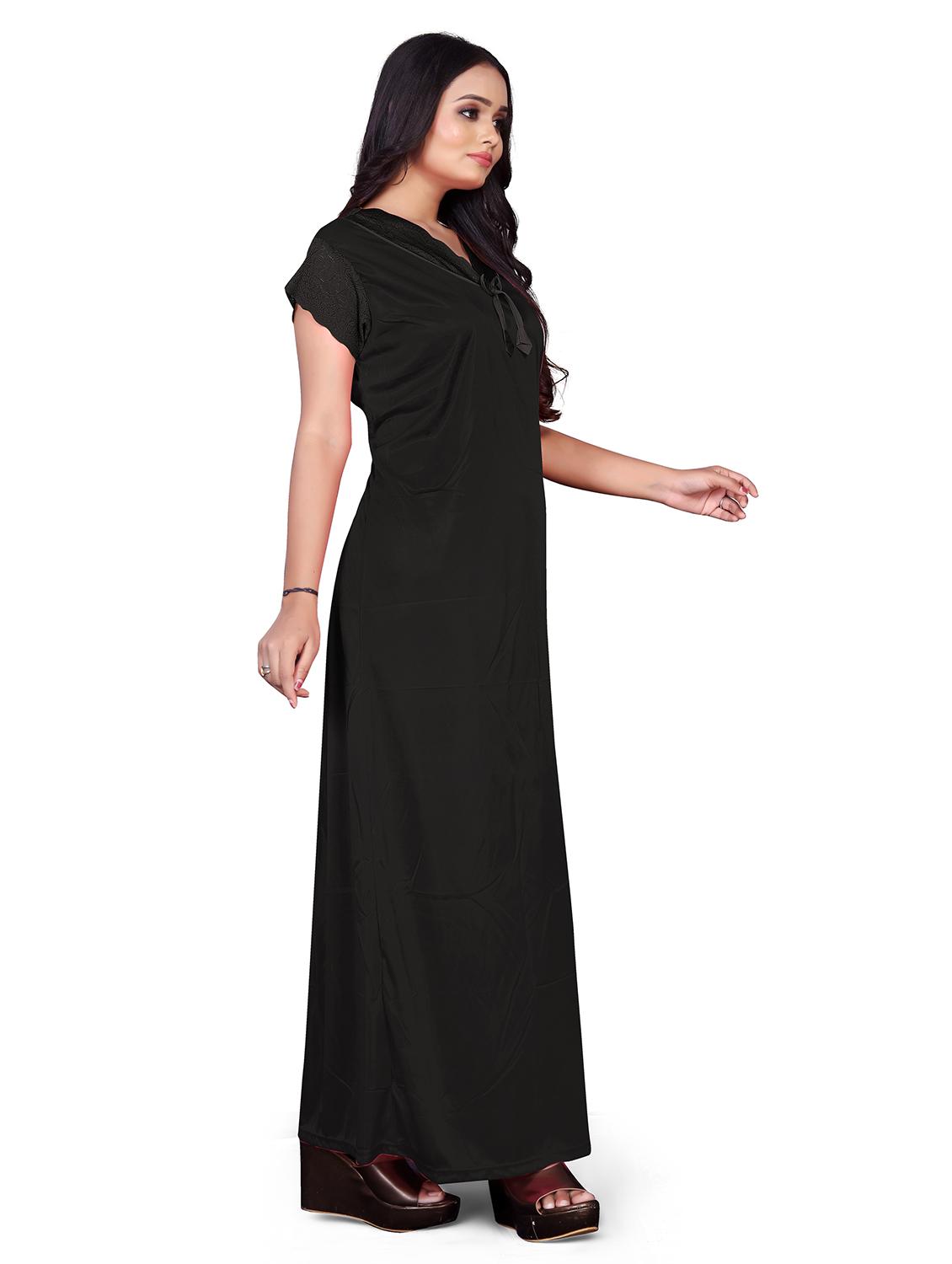 women black solid lace work nighty - 20223875 - Standard Image - 1