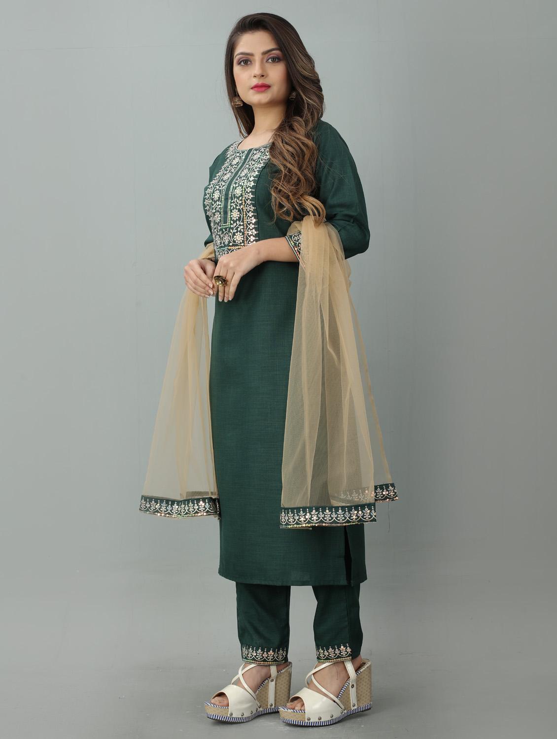 embroidered kurta pant set with dupatta - 20223897 - Standard Image - 1
