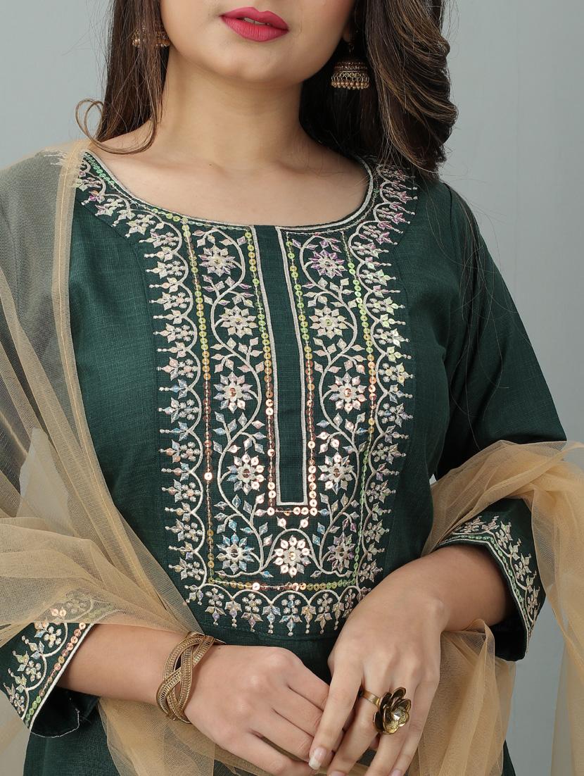 embroidered kurta pant set with dupatta - 20223897 - Standard Image - 4