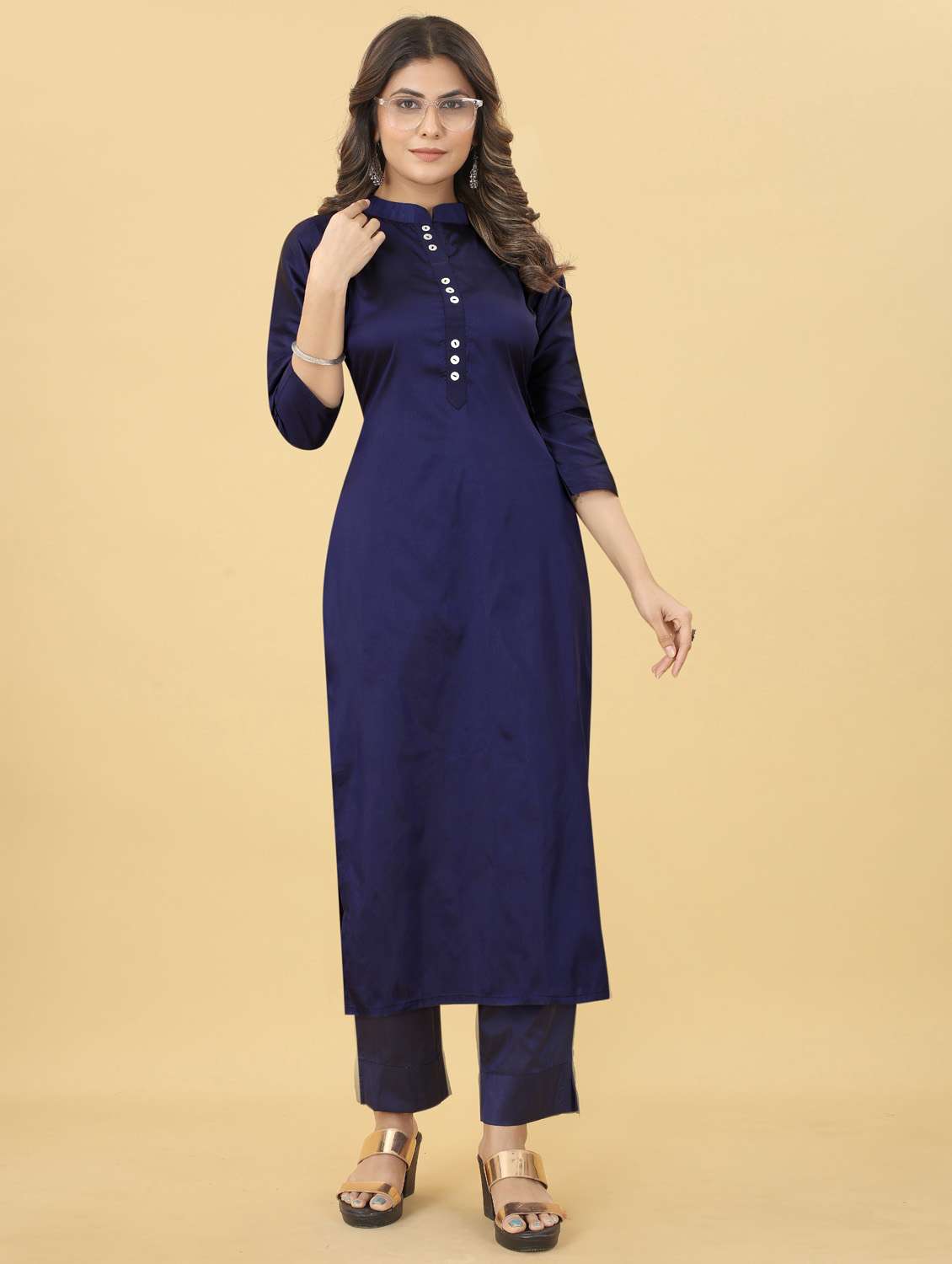 navy blue colored kurta pant set - 20224234 -  Standard Image - 1