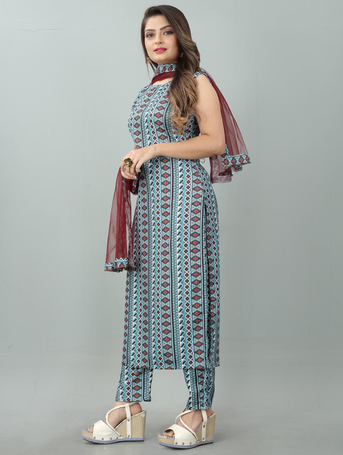 blue colored kurta pant set - 20224245 -  Standard Image - 1