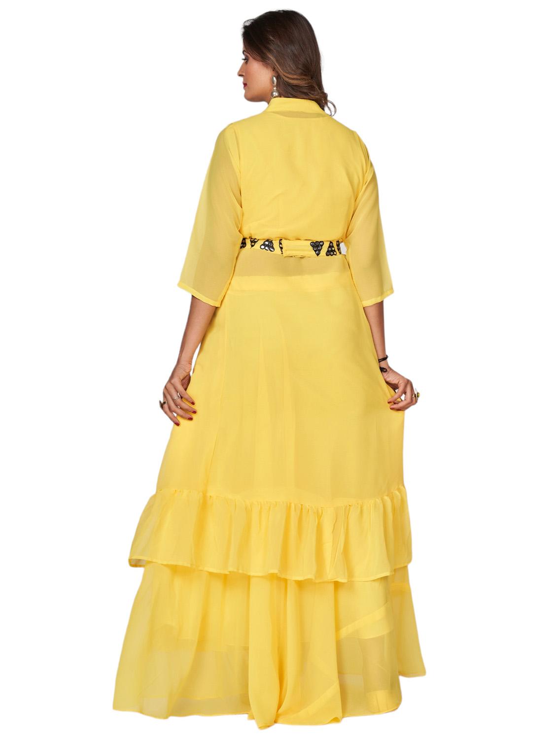yellow mirror work top skirt & shrug fusion set - 20224325 - Standard Image - 4