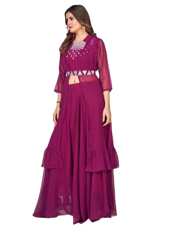 purple mirror work top skirt & shrug fusion set  - 20224326 -  Standard Image - 1