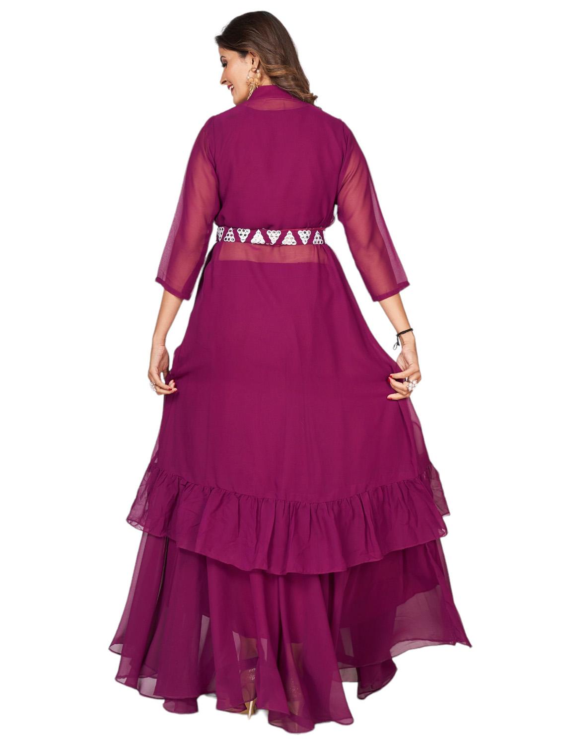 purple mirror work top skirt & shrug fusion set - 20224326 - Standard Image - 4