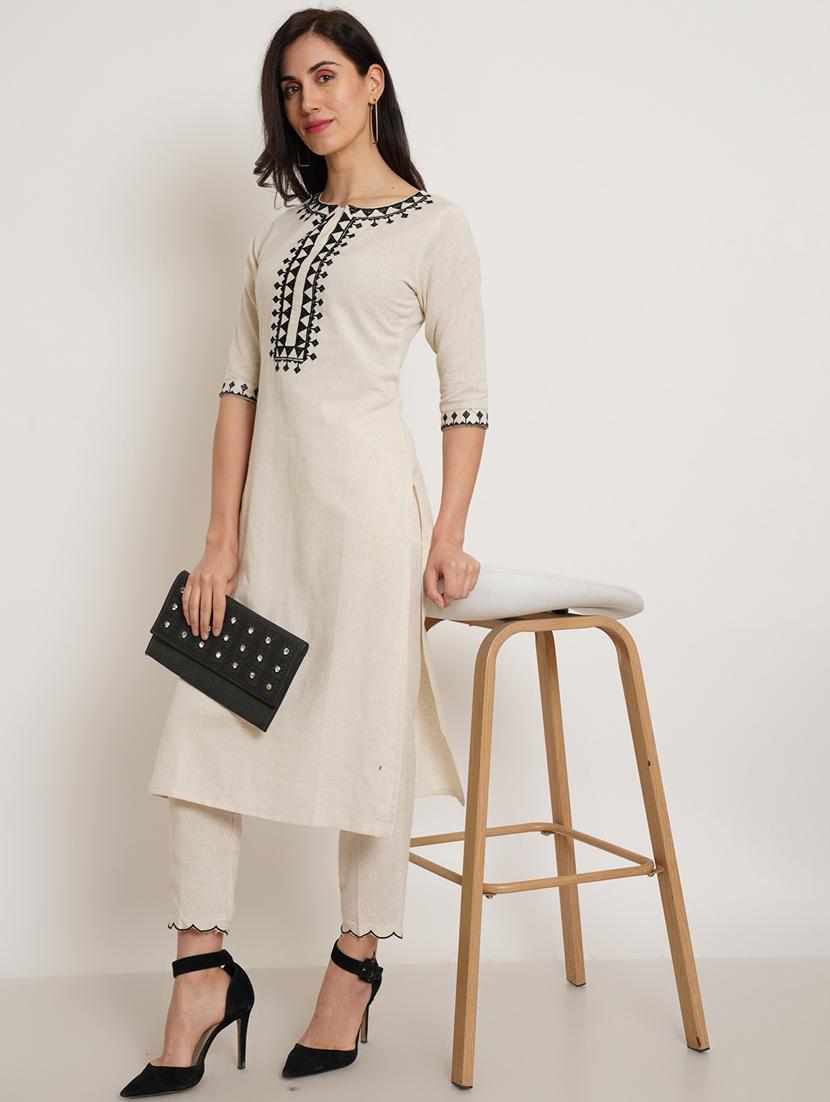 offwhite cotton kurta pant set - 20225150 - Standard Image - 1