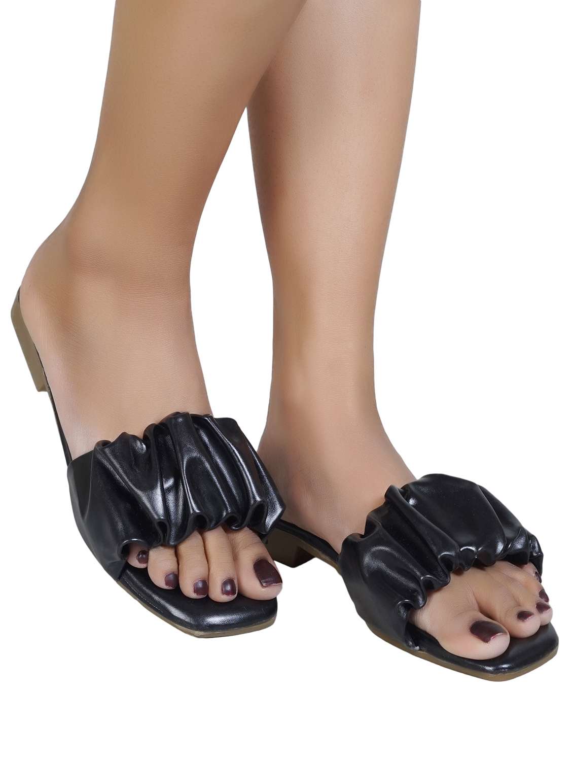 black synthetic flat forms sandals - 20225167 -  Standard Image - 4