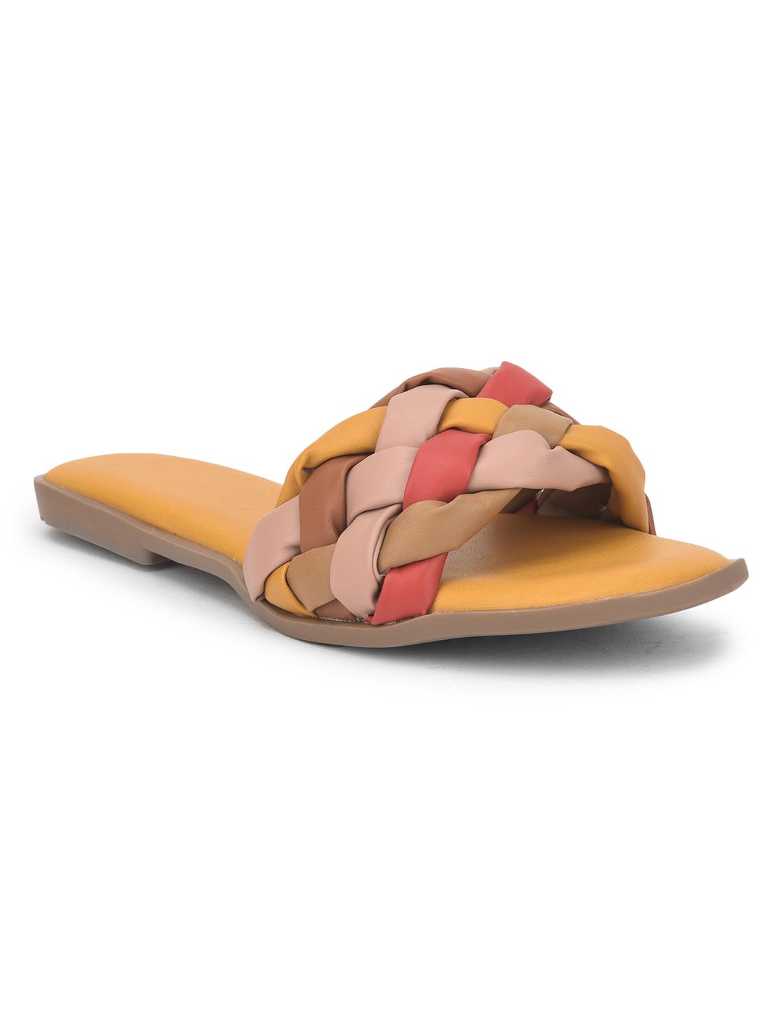yellow synthetic flat forms sandals - 20225177 -  Standard Image - 1