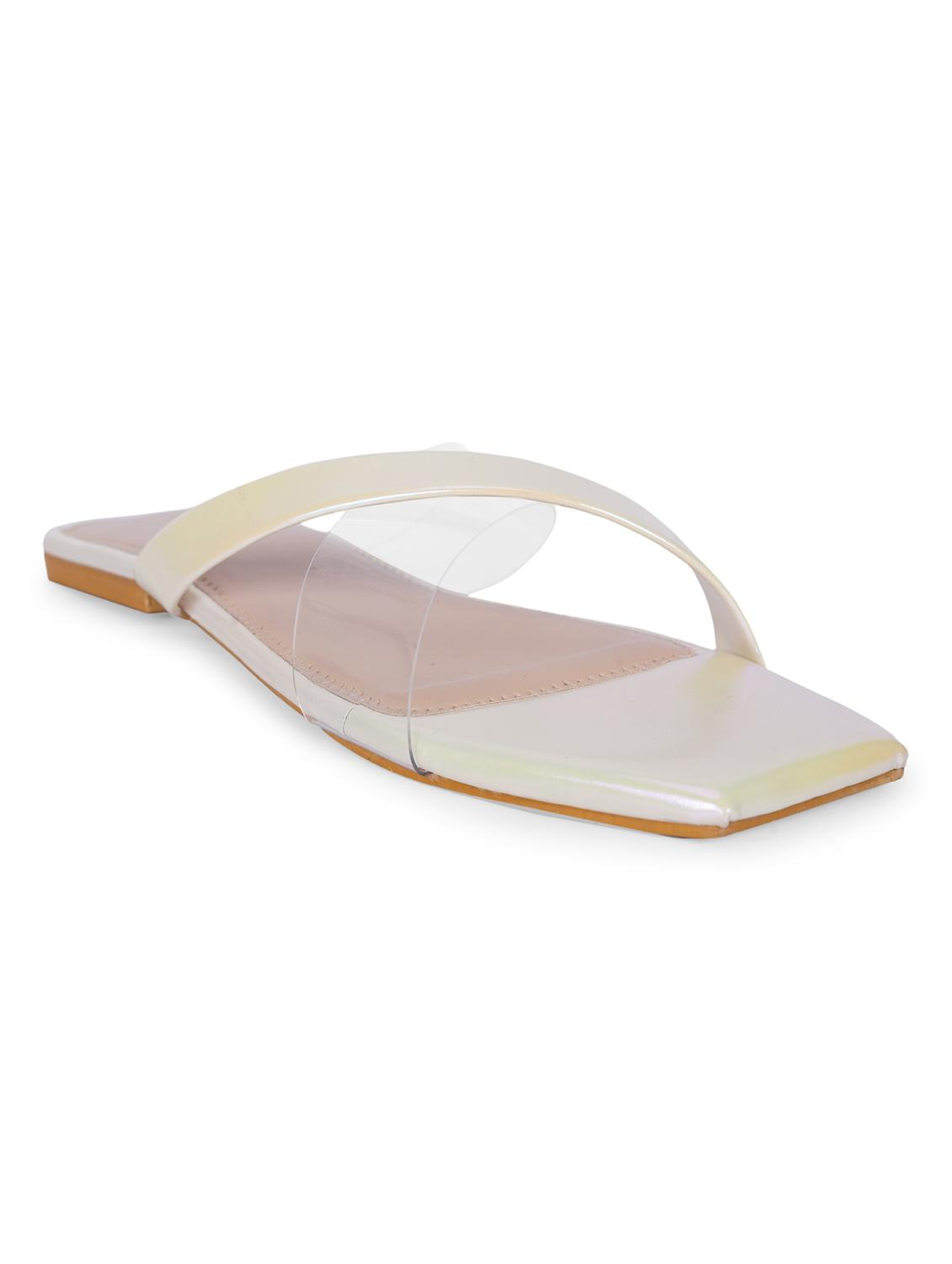 vriddhi casual transparent cross flat white sandals for womens - 20225188 -  Standard Image - 1