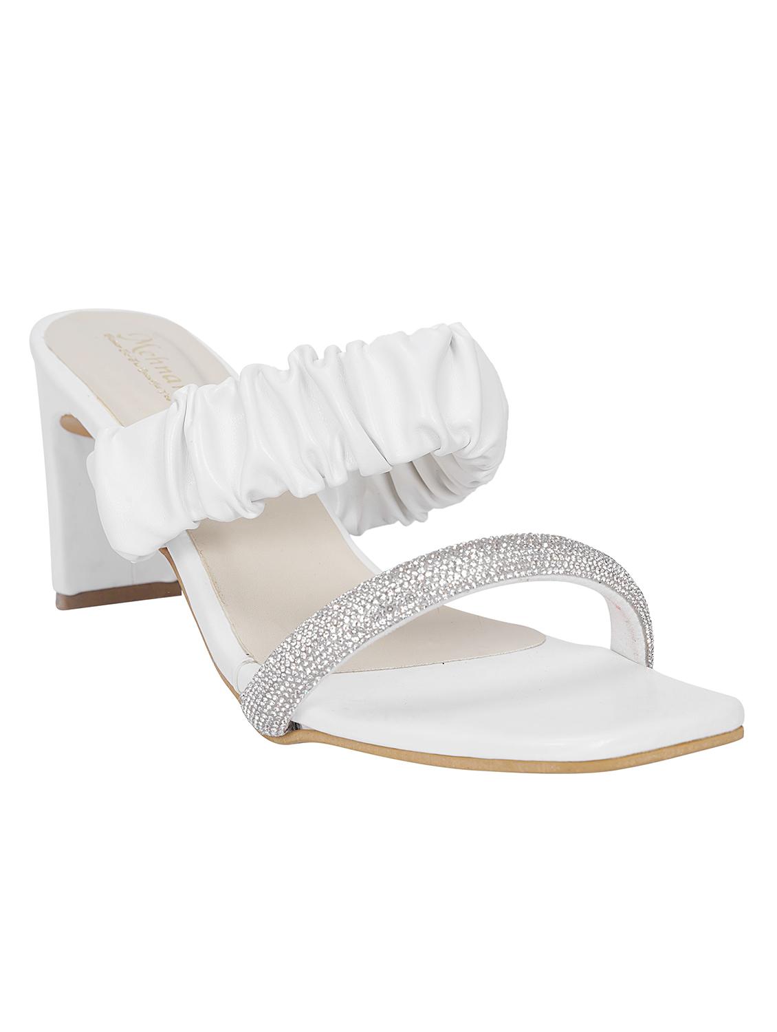 women's crystal white mid heel sandal - 20225208 - Standard Image - 1