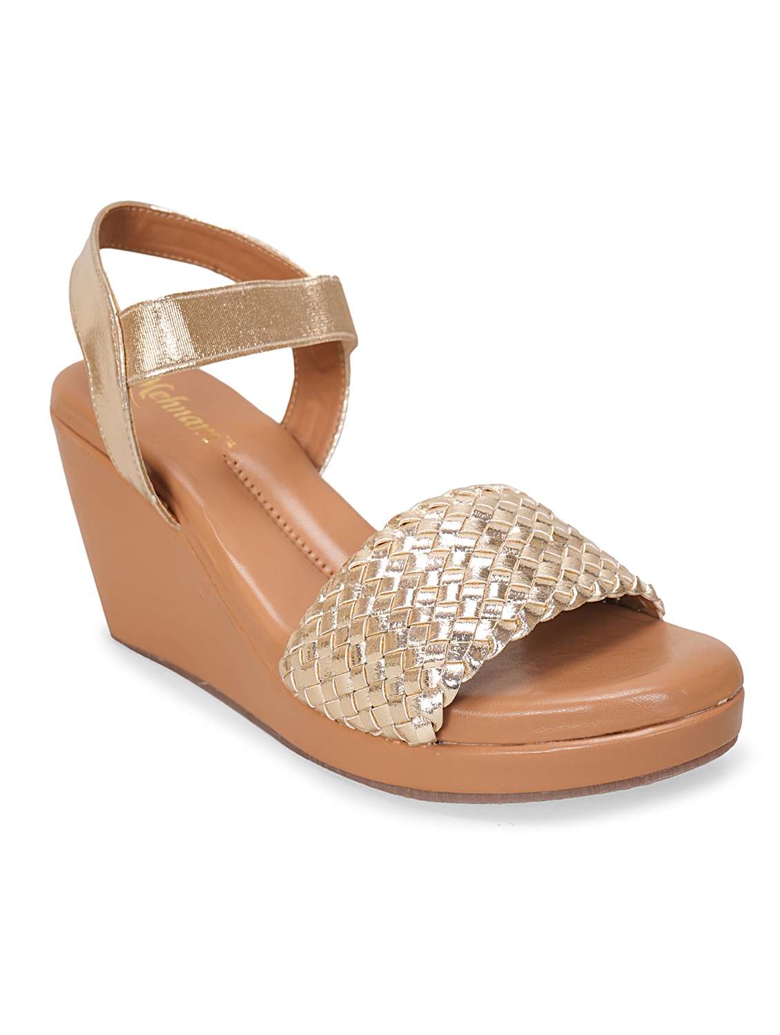 women gold  textured strap sandal - 20225216 -  Standard Image - 1