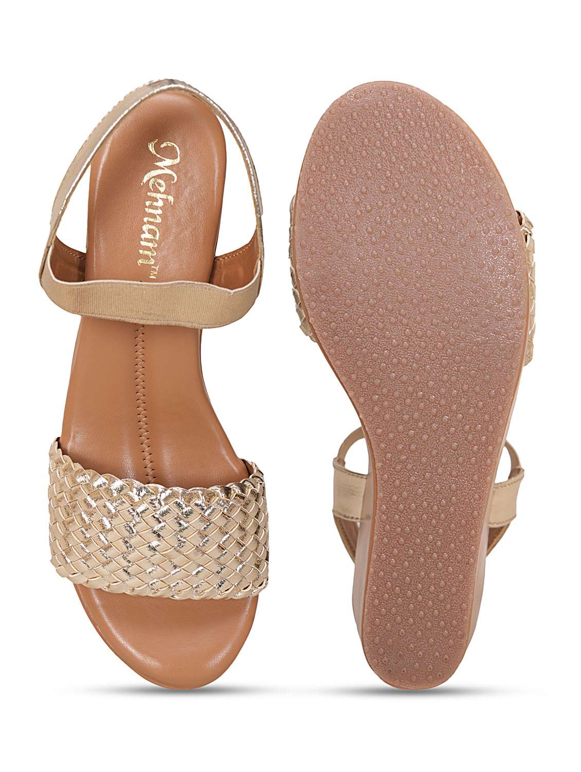 women gold  textured strap sandal - 20225216 -  Standard Image - 4