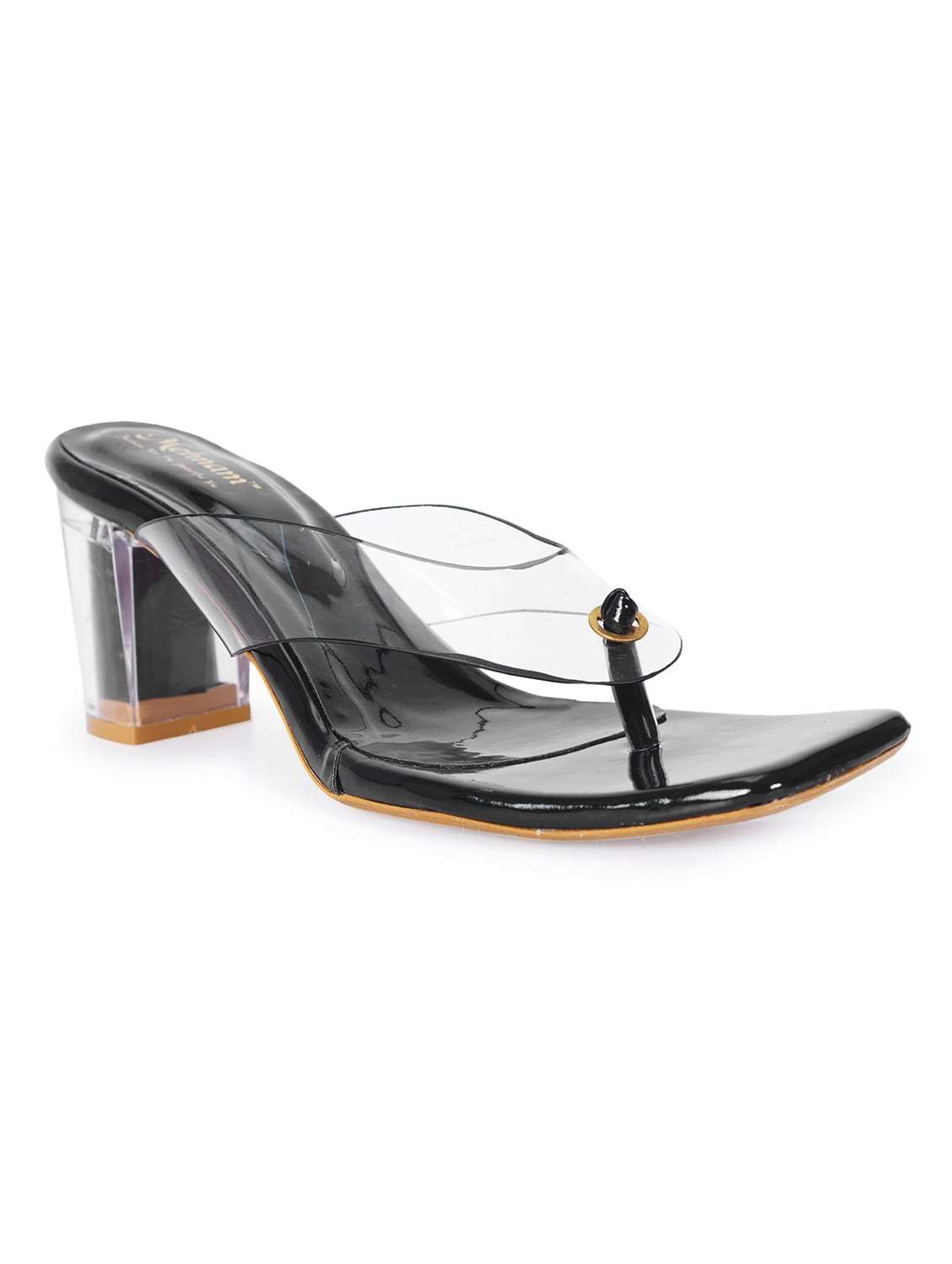 women black transparent t-strap heel sandal - 20225230 -  Standard Image - 1