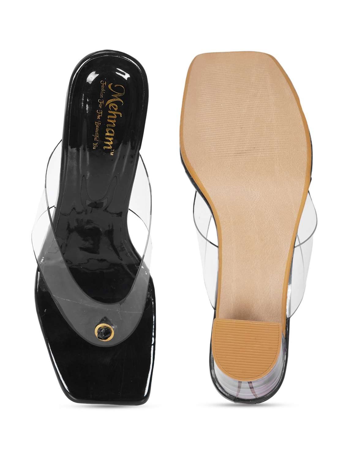 women black transparent t-strap heel sandal - 20225230 -  Standard Image - 4