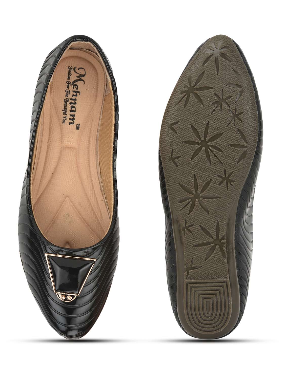 women's black textured flat ballerina - 20225243 -  Standard Image - 4