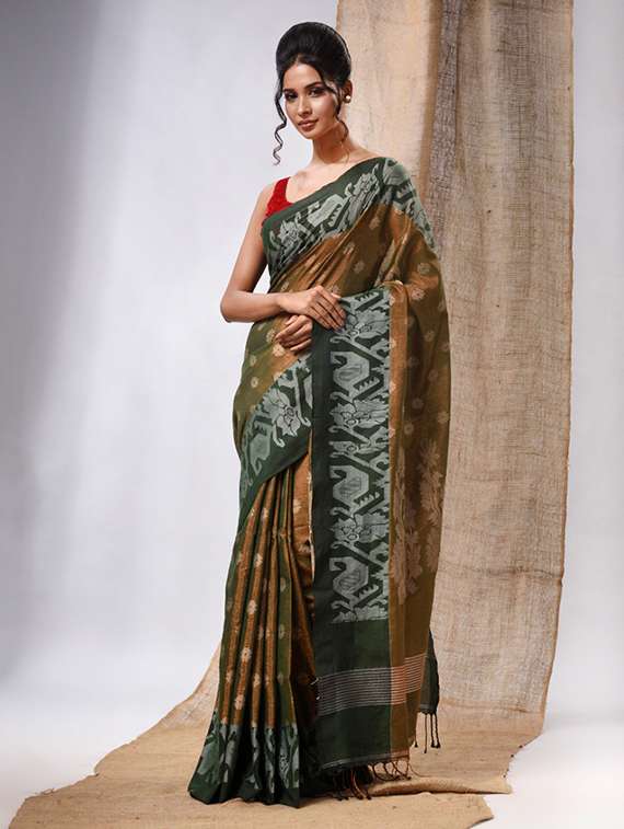 women's self design brown colored saree with blouse