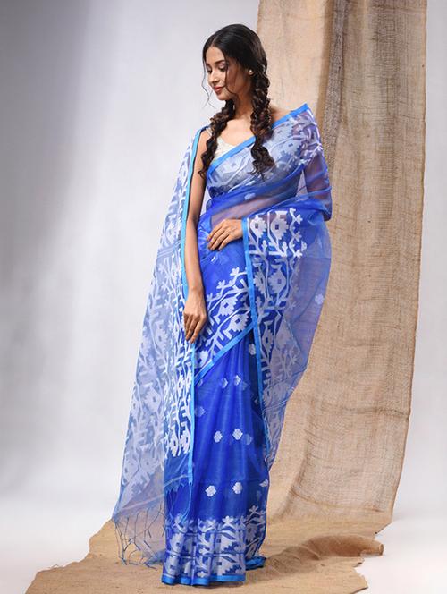 women's self design blue colored saree with blouse - 20225423 - Standard Image - 0