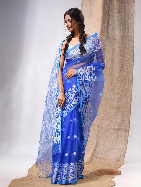 women's self design blue colored saree with blouse - 20225423 - Zoom Image - 0