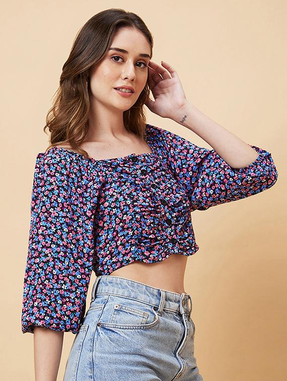 women black viscose crop top - 20225451 -  Standard Image - 1