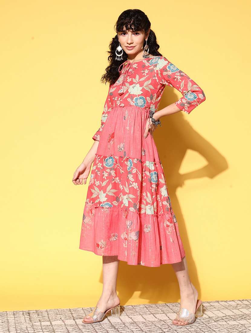 pink florals printed tiered dress - 20225508 -  Standard Image - 1