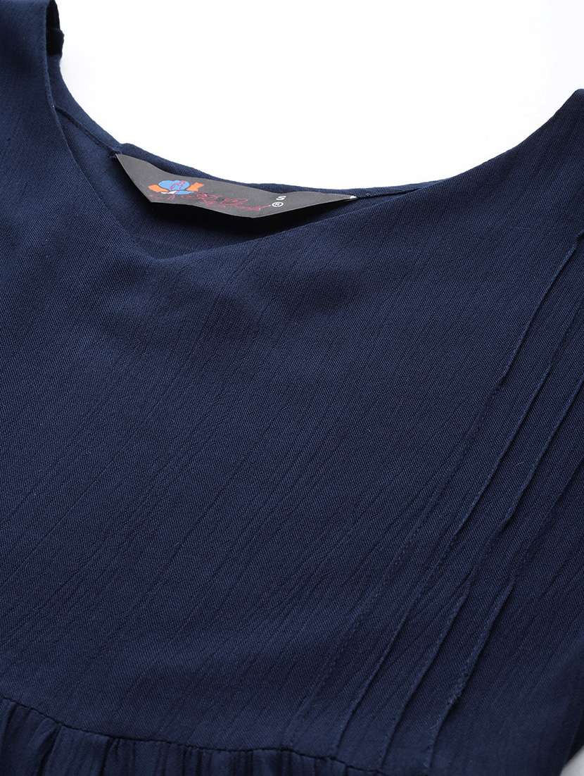 women navy blue solids v- neck flared dress - 20225513 -  Standard Image - 4
