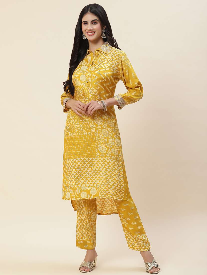 yellow muslin kurta pant  set - 20225584 -  Standard Image - 1